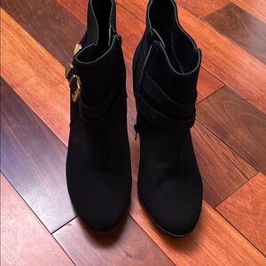 Elegant Black Ankle Boots with Gold Buckles